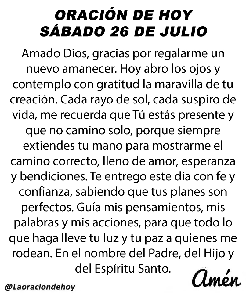 Oración diaria para hoy sábado 26 de julio de 2025.