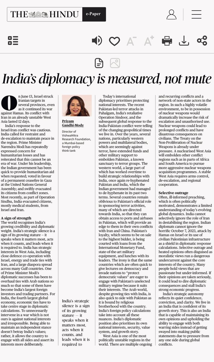 Priyam Gandhi-Mody (@priyamgm) on Twitter photo A fortnight ago, the Congress Parliamentary Party Chairperson wrote a critique on India’s recent foreign policy actions. It was ill-informed, misleading and unnecessarily triggering. Here is my piece offering a logical explanation to India’s recent actions to global events - A fortnight ago, the Congress Parliamentary Party Chairperson wrote a critique on India’s recent foreign policy actions. It was ill-informed, misleading and unnecessarily triggering. Here is my piece offering a logical explanation to India’s recent actions to global events -