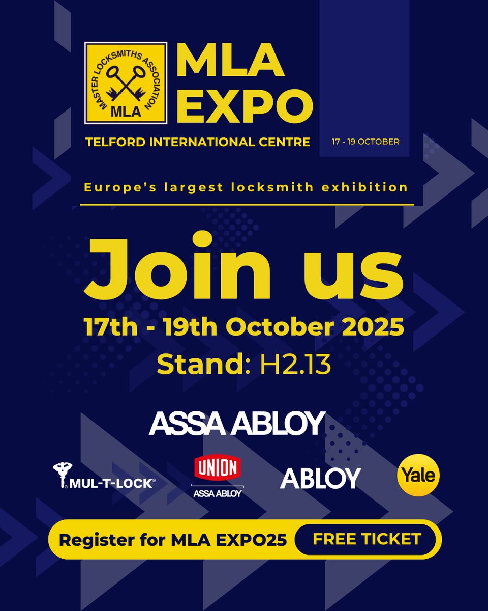 Mul-T-Lock UK (@multlockuk) on Twitter photo We’ll be at <a href="/MLAExpo/">MLA Expo | 17th - 19th Oct 2025 FREE ENTRY</a>, alongside UNION, ABLOY and Yale under the ASSA ABLOY banner.
Join us on Stand H2.13 to see our latest solutions in action, get expert advice and connect with fellow security professionals.
#Locksmiths #SecurityIndustry #TeamMTL We’ll be at <a href="/MLAExpo/">MLA Expo | 17th - 19th Oct 2025 FREE ENTRY</a>, alongside UNION, ABLOY and Yale under the ASSA ABLOY banner.
Join us on Stand H2.13 to see our latest solutions in action, get expert advice and connect with fellow security professionals.
#Locksmiths #SecurityIndustry #TeamMTL