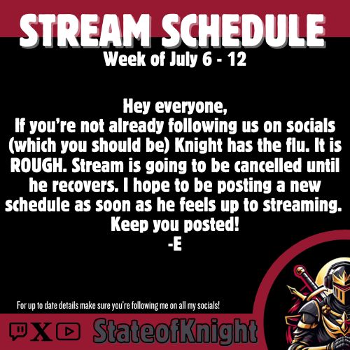 Hey everyone. It's <a href="/stateoferin/">Erin</a> Knight is off duty until he feels better. Keep you posted.