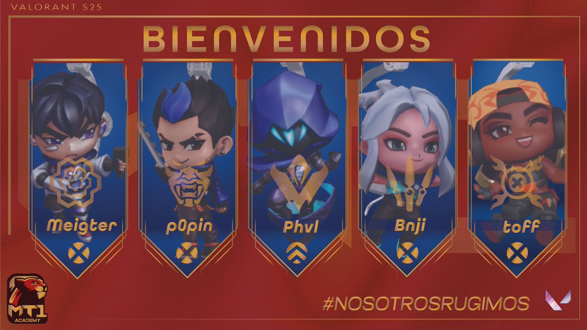 ¡Bienvenidos a la Academy! 🐾

🔸 <a href="/meigtersito/">Meigter</a>
🔸 @yugo063
🔸 @lig_vlr
🔸 <a href="/PriceBnji/">Bnji Price</a>
🔸 @toffckna01

Una nueva camada que llega lista para dejar su huella en la escena de valorant 💪🏼
#RugimosTodos #MT1Gaming