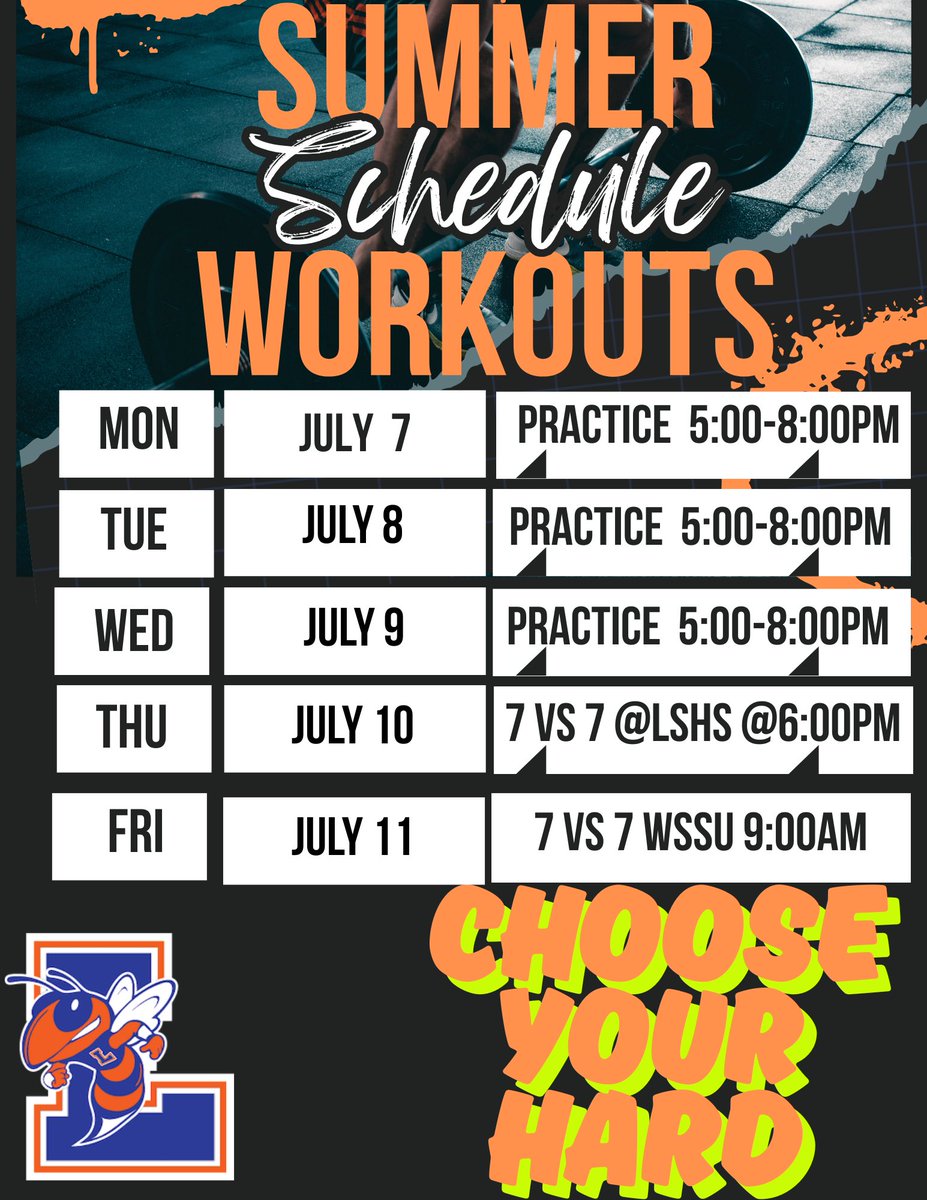 This is a reminder that workouts start back tomorrow. From 5:00pm-8:00om. Choose your Hard!