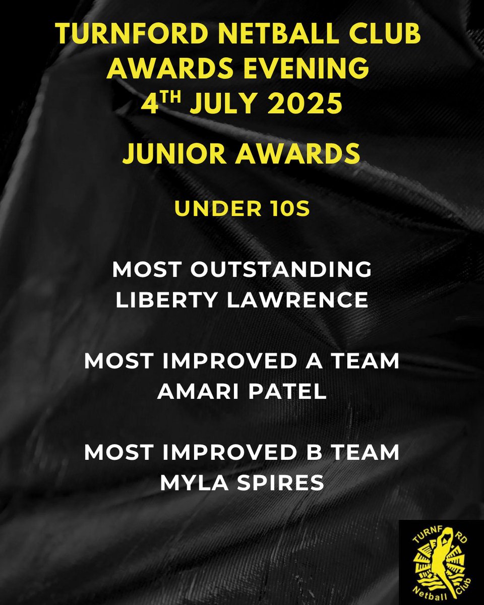 Turnford Netball Club Annual Awards 24/25 
 U10 Awards  

Congrats to Liberty, Amari and Myla