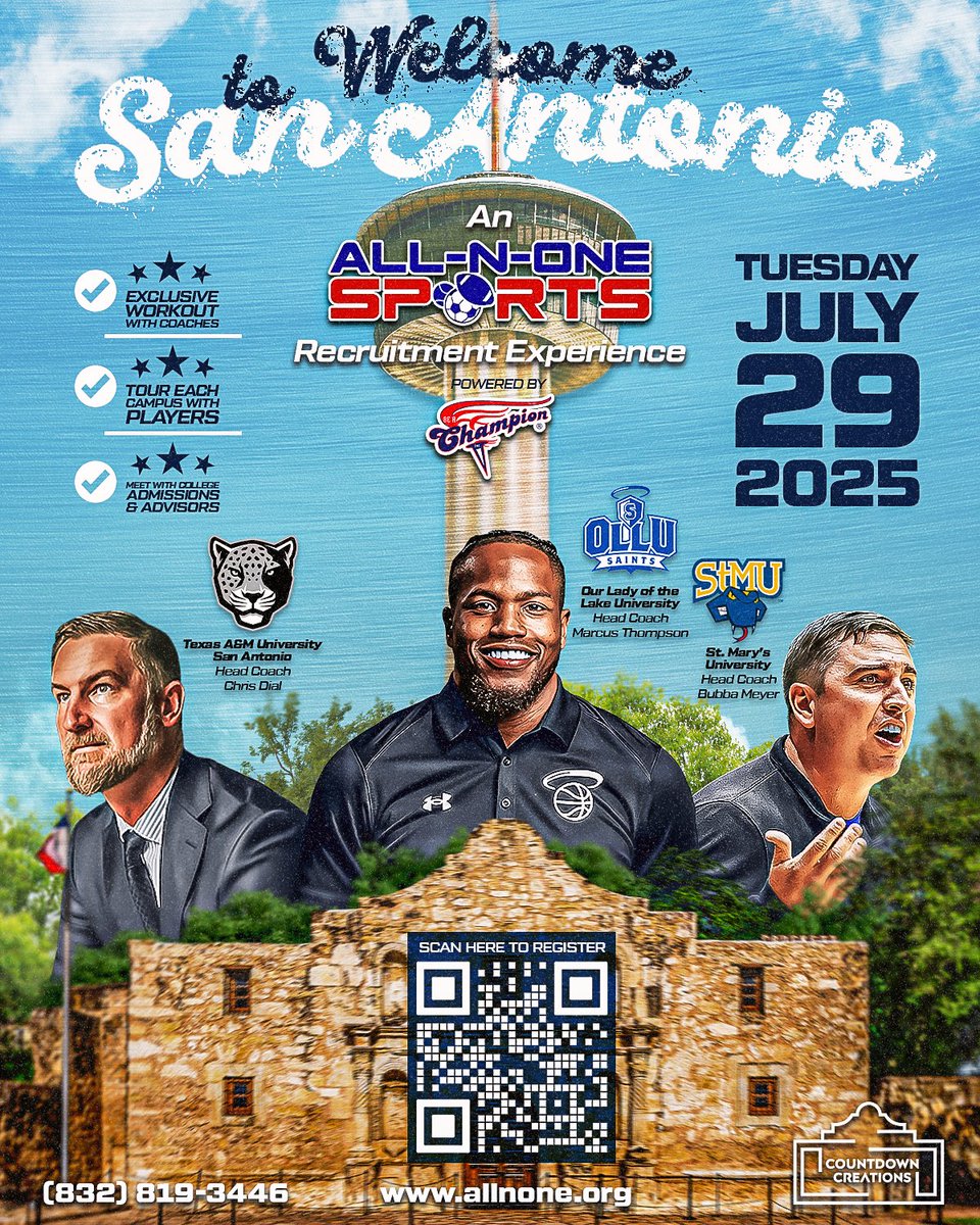 djones8301's tweet image. If you want maximum exposure, college visits, and the chance to play in front of coaches—all in one setting—this is the event you need to be at! Don’t miss out! #OneOfAKind #CollegeExposure

The San Antonio Recruiting Experience — July 29 | 9AM–6PM

🔗 Register now: