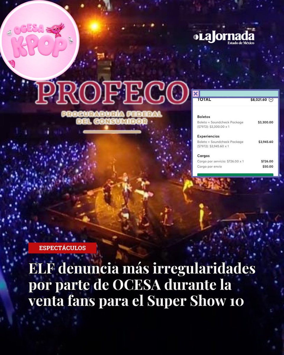 Fans de Super Junior llaman nuevamente a Profeco por más irregularidades de OCESA encontradas durante la venta fans para el Super Show 10. Continuarán con sus campañas #ELF_NO_COMPRA y #OCESA_OUT.
 lajornadaestadodemexico.com/denuncias-ante…