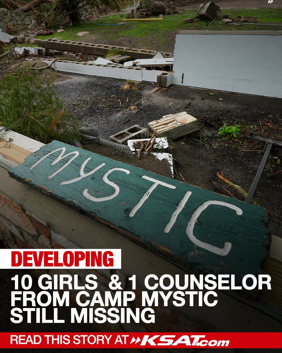 ksatnews's tweet photo. DEVELOPING- Kerr County Sheriff Larry Leitha said 10 girls from Camp Mystic and one counselor are still unaccounted for. 

More than 400 personnel from more than 20 agencies are in Kerr County searching for survivors.

LATEST DETAILS- https://t.co/pQDM32fWJ1 https://t.co/usBoyEAlZp