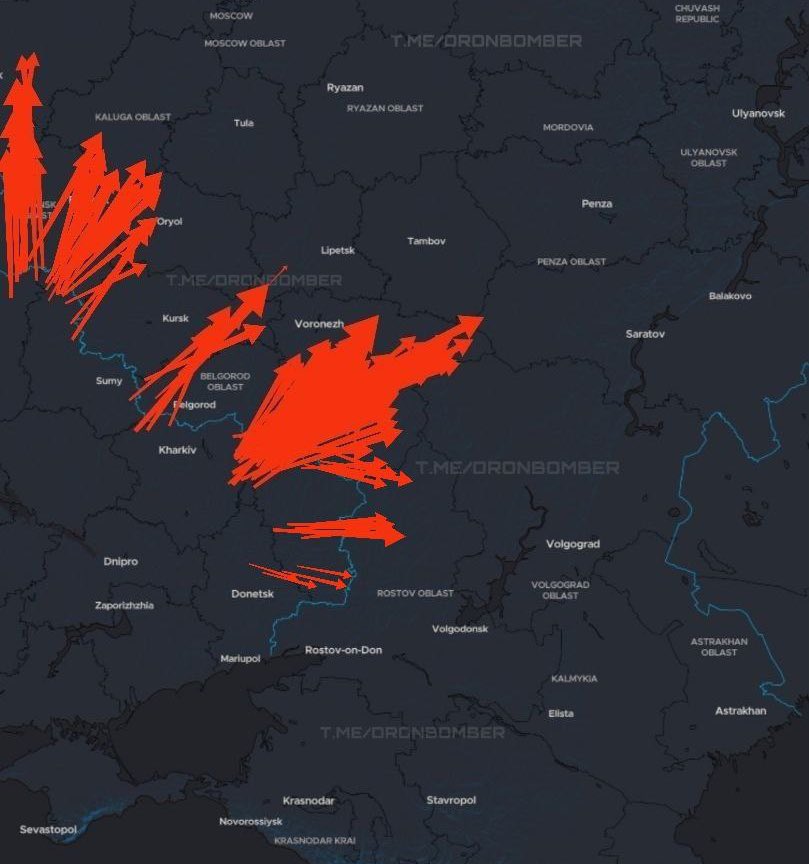 MASSIVE drone attack on Russia 🤯🦅

Map from <a href="/DrnBmbr/">DroneBomber</a>