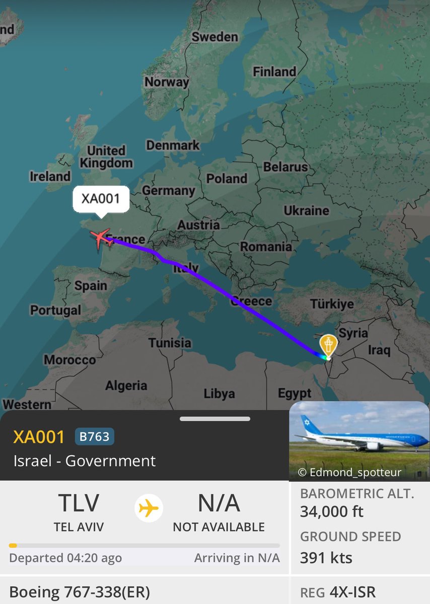 Nethanyahu's flight track on his way to Washington. Jurists in Europe are wondering why a wanted war criminal, subject to an ICC warrant of arrest for international crimes, is allowed to cross the European air-space without any reaction