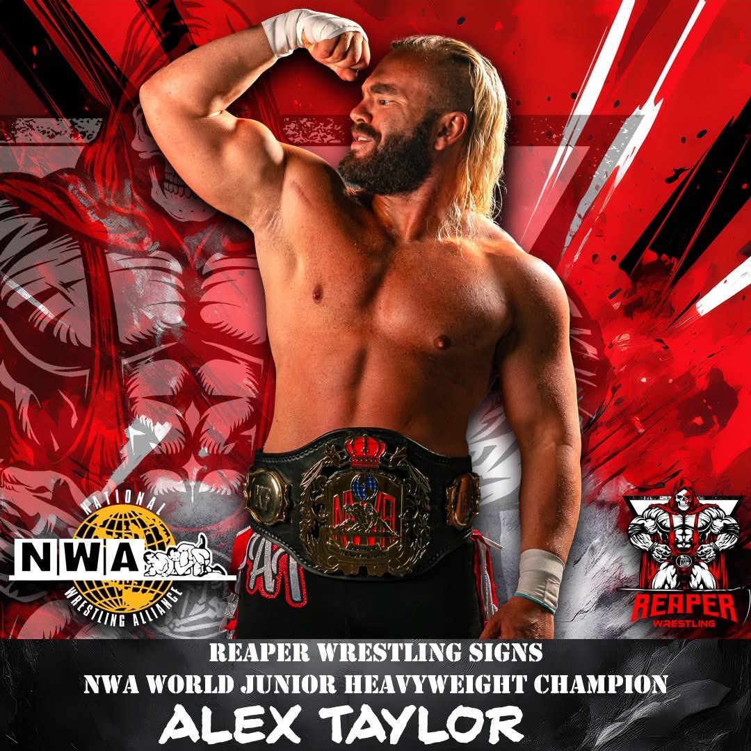 Reaper Wrestling just leveled up! The NWA World Junior Heavyweight Champion, Alex Taylor, has officially signed on and is heading to Reaper!

Who’s going to step up and test Alex Taylor when he walks into The Pit?

Check out our latest event, Reaper Rising YouTube.com/@ReaperWrestli…