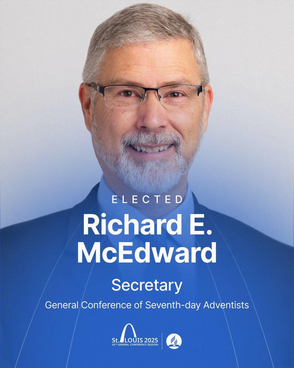 AdventistOnX's tweet image. Pastor Richard E. McEdward is elected as the Executive Secretary of the General Conference of the Seventh-day Adventist Church.
May the Lord lead him as he does His mission 🙏 

#AdventistChurch
#Adventists
#GCSession2025
#SabbathXperience