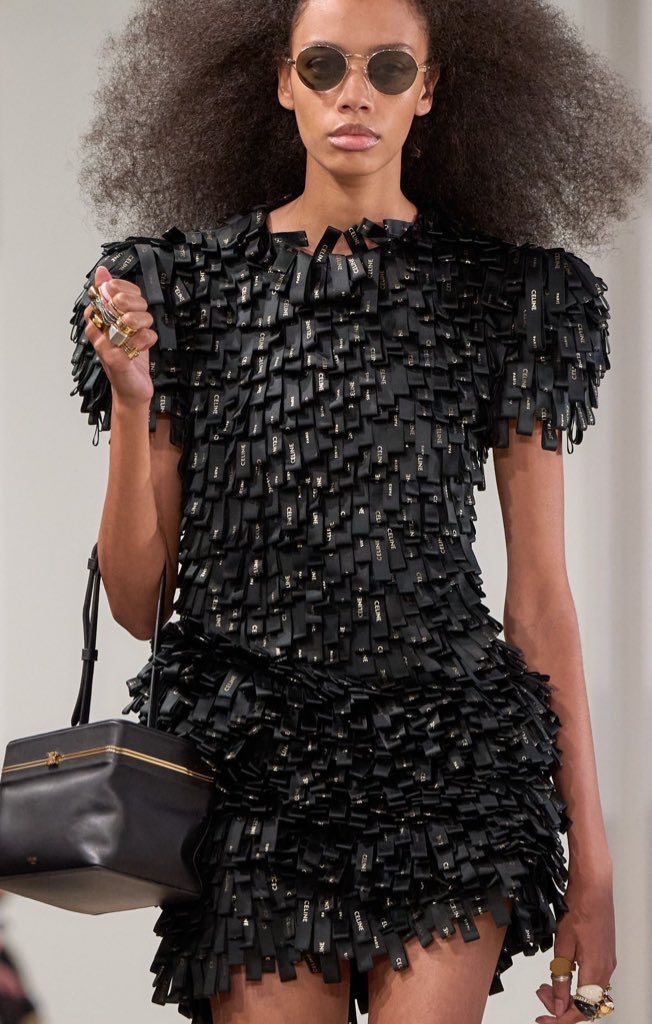 A dress made from thousands of Celine labels
