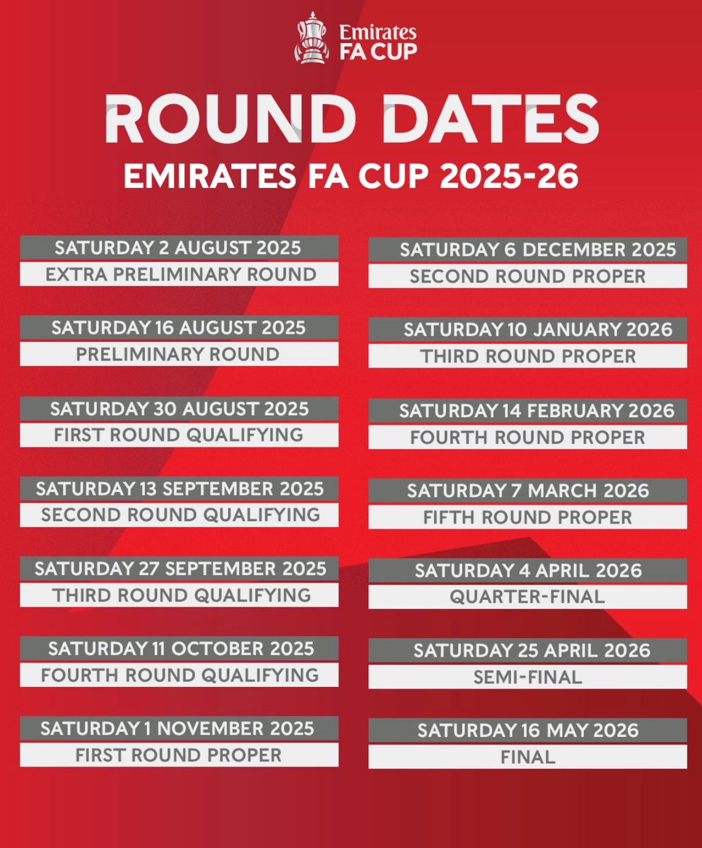 The dates for the 25/26 FA Cup have now been announced.