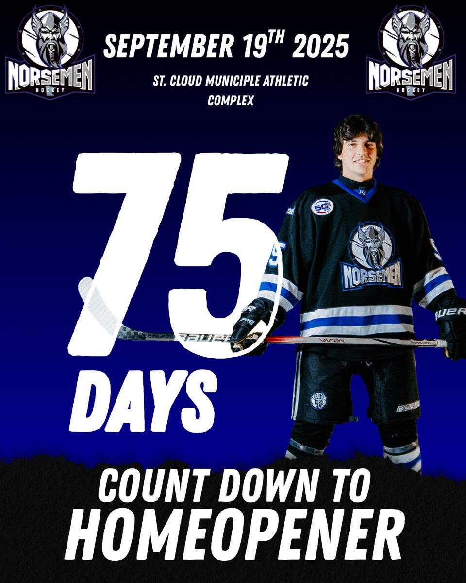 THE COUNT DOWN HAS OFFICIALLY BEGUN! 

Only 75 days until HOME OPENER!! 
September 19th at the MAC! 

 #wethenorse #nahlhockey #norsemen #norsemenhockey #stcloudnorsemen