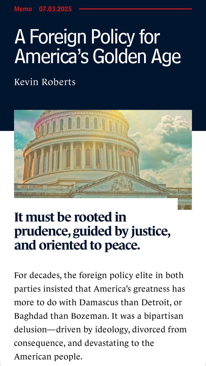 Noah Wall (@noahwwall) on Twitter photo Dr. Kevin Roberts’ <a href="/KevinRobertsTX/">Kevin Roberts</a> vision for a new foreign policy is one of the most important developments coming out of the conservative movement in years. It’s being criticized by all the people you’d expect - and is quietly derided by some corners you may not expect that Dr. Kevin Roberts’ <a href="/KevinRobertsTX/">Kevin Roberts</a> vision for a new foreign policy is one of the most important developments coming out of the conservative movement in years. It’s being criticized by all the people you’d expect - and is quietly derided by some corners you may not expect that
