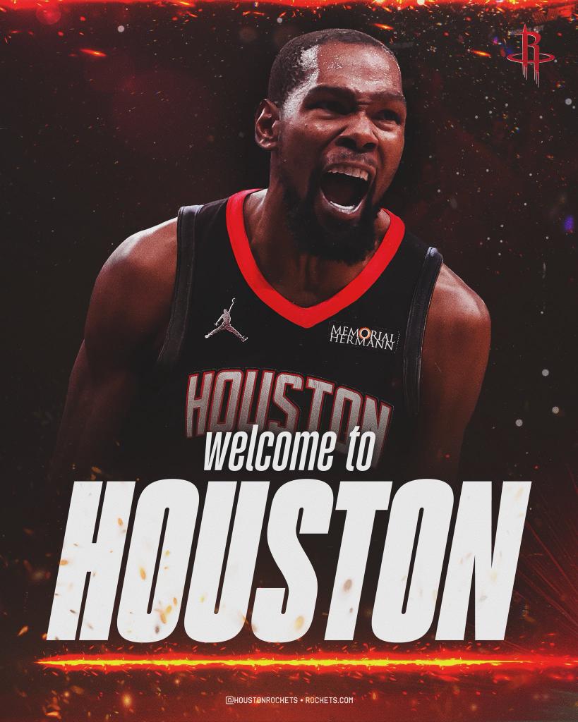Ahora sí!! Houston le da la bienvenida de manera oficial a <a href="/KDTrey5/">Kevin Durant</a> 🔥

📸 <a href="/HoustonRockets/">Houston Rockets</a>