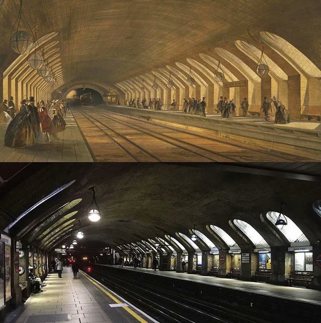 The world's oldest underground station, Baker Street, England, over 160 years apart. (Originally built in 1863).