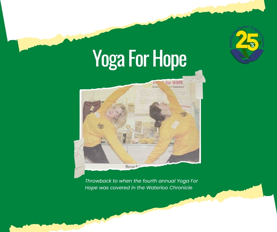 Hope_Spring's tweet photo. Throwback to 2008!

HopeSpring was featured in the Waterloo Chronicle for the fourth annual Yoga For Hope, a community-led fundraiser offering 10 styles of yoga in one day, with all proceeds supporting our programs.

#HopeSpring30 #Throwback #Fundraiser #Charity #CancerSupport https://t.co/TIbS2caDv9