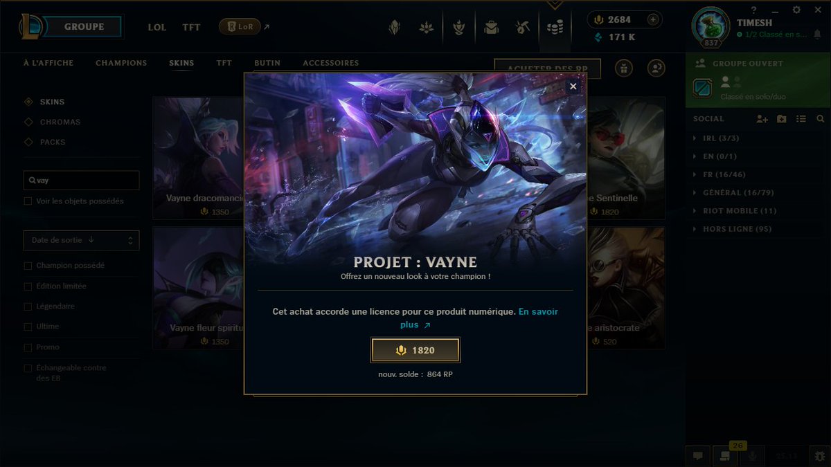 On vient de m'offrir des RPs pour Vayne Project, Je suis trop heureux