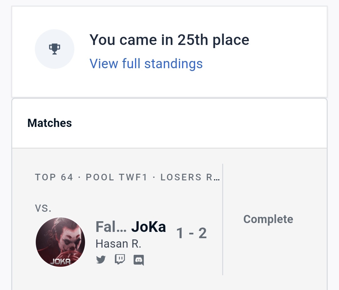 Well TheMixup is over and I ended up at 25th.
This tournament was a curse for me &amp; even tho I'm aiming for more I can't complain about the result &amp; how I played.
Experience is making me better &amp; I hope I'm starting to show a decent view of my Tekken.
Thanks everyone for support!