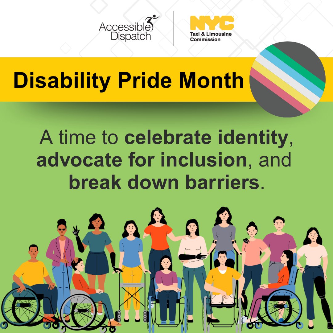 nycaccessible's tweet image. 🌟 What is #DisabilityPrideMonth? 🌟

It’s more than visibility—it’s about access, inclusion, and respect. 💪🧑‍🦽💚 

We’re proud to champion accessible transportation for all New Yorkers.

➡️ Learn more about accessible taxi service in NYC: accessibledispatch.com