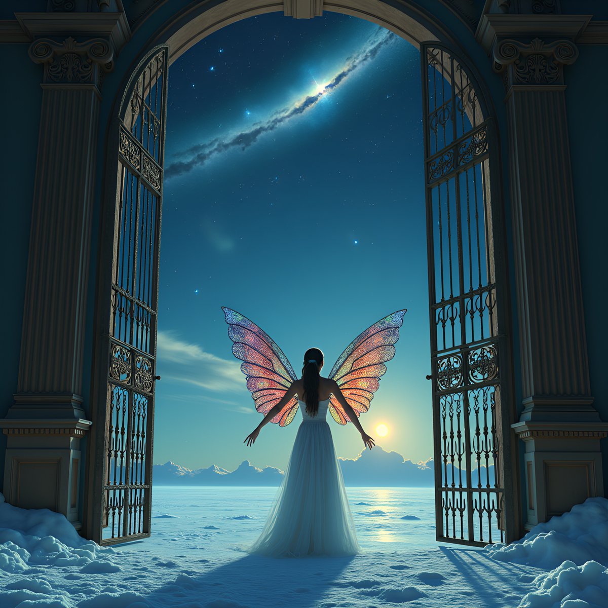 PromptSin's tweet image. Embrace the magic of twilight.✨🦋 #Dreamscape #FairyTaleVibes