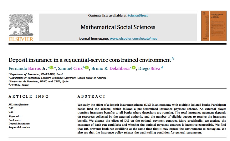 SMU Economics (@smuecondept) on Twitter photo 🚨NEW PUBLICATION📰
Our First Year (!) PhD student Samuel Cruz just published a paper in Mathematical Social Sciences <a href="/sciencedirect/">Elsevier | ScienceDirect</a> titled "Deposit Insurance in a Sequential-Service Constrained Environment."
Congrats to Samuel and co-authors!
sciencedirect.com/science/articl… 🚨NEW PUBLICATION📰
Our First Year (!) PhD student Samuel Cruz just published a paper in Mathematical Social Sciences <a href="/sciencedirect/">Elsevier | ScienceDirect</a> titled "Deposit Insurance in a Sequential-Service Constrained Environment."
Congrats to Samuel and co-authors!
sciencedirect.com/science/articl…