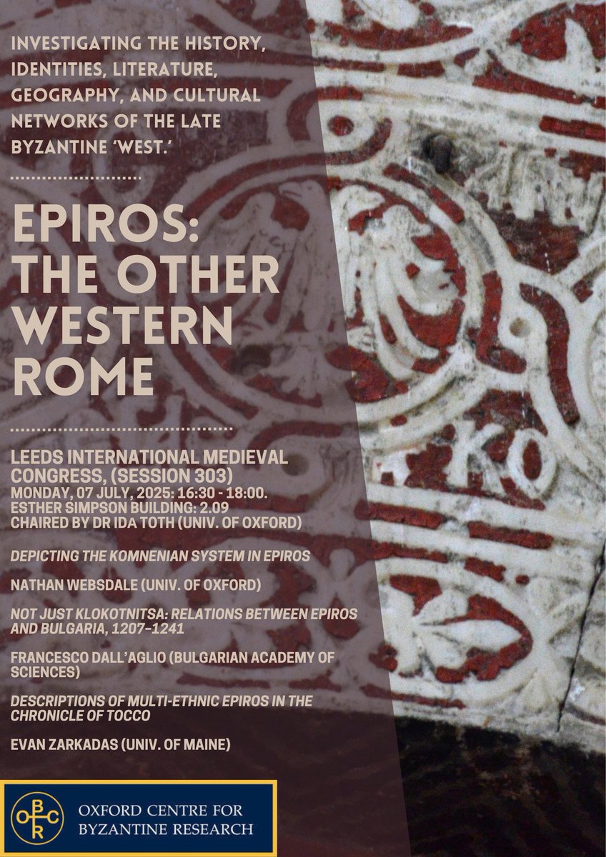Nathan DC Websdale (@nathwebsdale) on Twitter photo Epiros: The Other Western Rome returns to
<a href="/IMC_Leeds/">IMC_Leeds</a> with Francesco Dall'Aglio, <a href="/EvanZarkadas/">Evangelos (Evan) Zarkadas</a>, and chaired by Ida Toth. Find us in the Esther Simpson 2.09 at 16:30 tomorrow for all things Late Byzantine, Balkan, and as a special treat, Via Egnatia. Thanks to <a href="/OxfordByzantine/">Oxford Centre for Byzantine Research</a> Epiros: The Other Western Rome returns to
<a href="/IMC_Leeds/">IMC_Leeds</a> with Francesco Dall'Aglio, <a href="/EvanZarkadas/">Evangelos (Evan) Zarkadas</a>, and chaired by Ida Toth. Find us in the Esther Simpson 2.09 at 16:30 tomorrow for all things Late Byzantine, Balkan, and as a special treat, Via Egnatia. Thanks to <a href="/OxfordByzantine/">Oxford Centre for Byzantine Research</a>