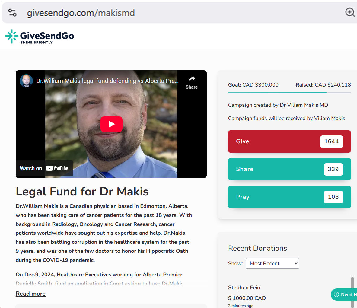 MakisMedicine's tweet photo. BREAKING NEWS: Dr.Makis' GiveSendGo Legal fund hits $240,000!

The International Community has shown incredible support in light of vicious attacks by Alberta Premier Danielle Smith's govt against our Cancer patients!

I'm documenting the ongoing extortion of my family.
We are now entering the 9th month of extortion & threats. And freezing of accounts.

So far, Premier @ABDanielleSmith govt has stolen over $198,606 from my financial accounts in an attempt to bankrupt me and destroy my Cancer work with repurposed drugs (Ivermectin, Mebendazole, Fenbendazole).

It has been fully covered by @GiveSendGo donations!!

Thank you all for your love and support! 🙏

This is the biggest fundraising ever for a persecuted Canadian doctor and it's under a complete media blackout! 

But it shows how much people are disgusted with politicians who target cancer patients and honest doctors!!

Donations can be made: https://t.co/Vwv2hV87IJ 

We will prevail! 👏