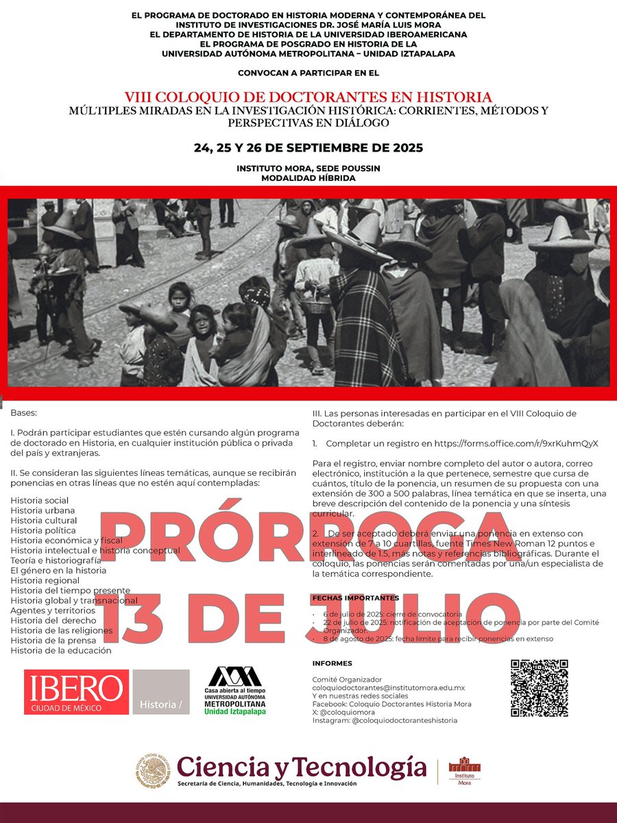 Col_Doc_Hist's tweet image. Les notificamos que la convocatoria se extiende una semana más. Así que tienen hasta el próximo 13 de julio para enviar su propuesta para el coloquio
Acá el registro:
forms.office.com/r/9xrKuhmQyX
