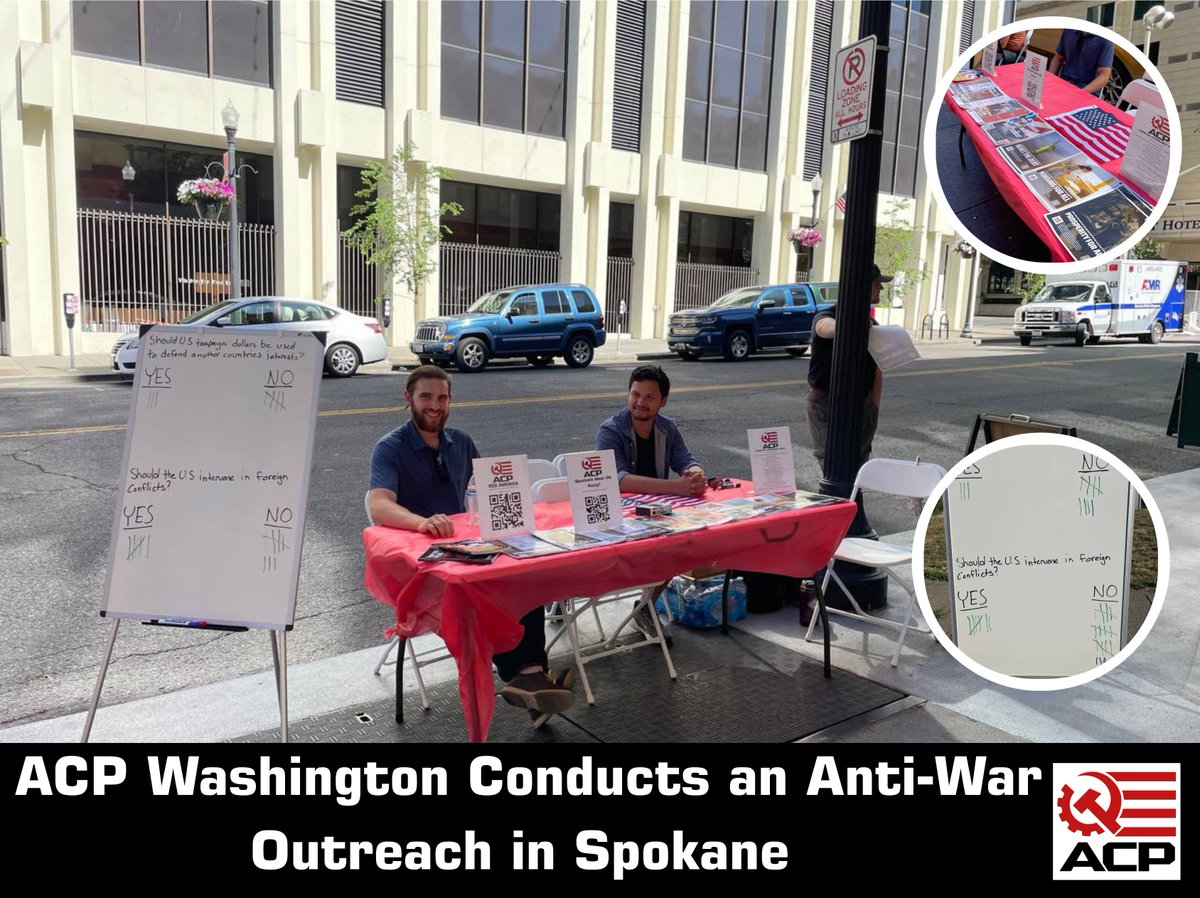 ACP_Washington's tweet image. ACP Washington set up on the streets of Spokane to reach out to people, ask questions and get their viewpoints on our country embroiling itself in another foreign entanglement.
The answer from them? NO!