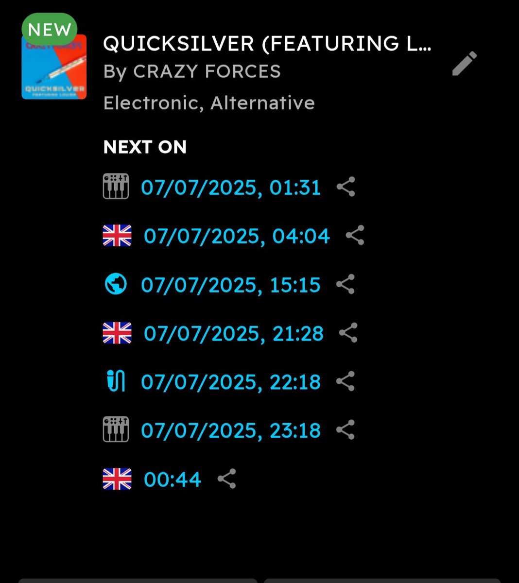 Crazy Forces (@forcescrazy) on Twitter photo Quicksilver will be available on mostrated.com tomorrow 7th July at the following times.
Not due for release on Bandcamp or major DSP's until 11th July.
Don't sleep on this & go download the <a href="/mostrated/">MOST RATED</a> app to hear many more great artists.
Thank you for your support. Quicksilver will be available on mostrated.com tomorrow 7th July at the following times.
Not due for release on Bandcamp or major DSP's until 11th July.
Don't sleep on this & go download the <a href="/mostrated/">MOST RATED</a> app to hear many more great artists.
Thank you for your support.