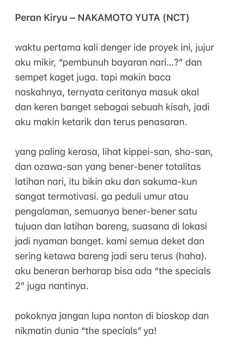 cherrymorolls's tweet photo. nakamoto yuta will play the role of “kiryu” in the film “the specials”, scheduled release in spring 2026!

di komentar yuta, dia bilang tempat syutingnya nyaman dan jadi dekat dengan semua aktor, dan berharap ada the specials 2! (komentar full di pic 2)

WELCOME BACK ACTOR YUTA! https://t.co/OKcmxvvmCb