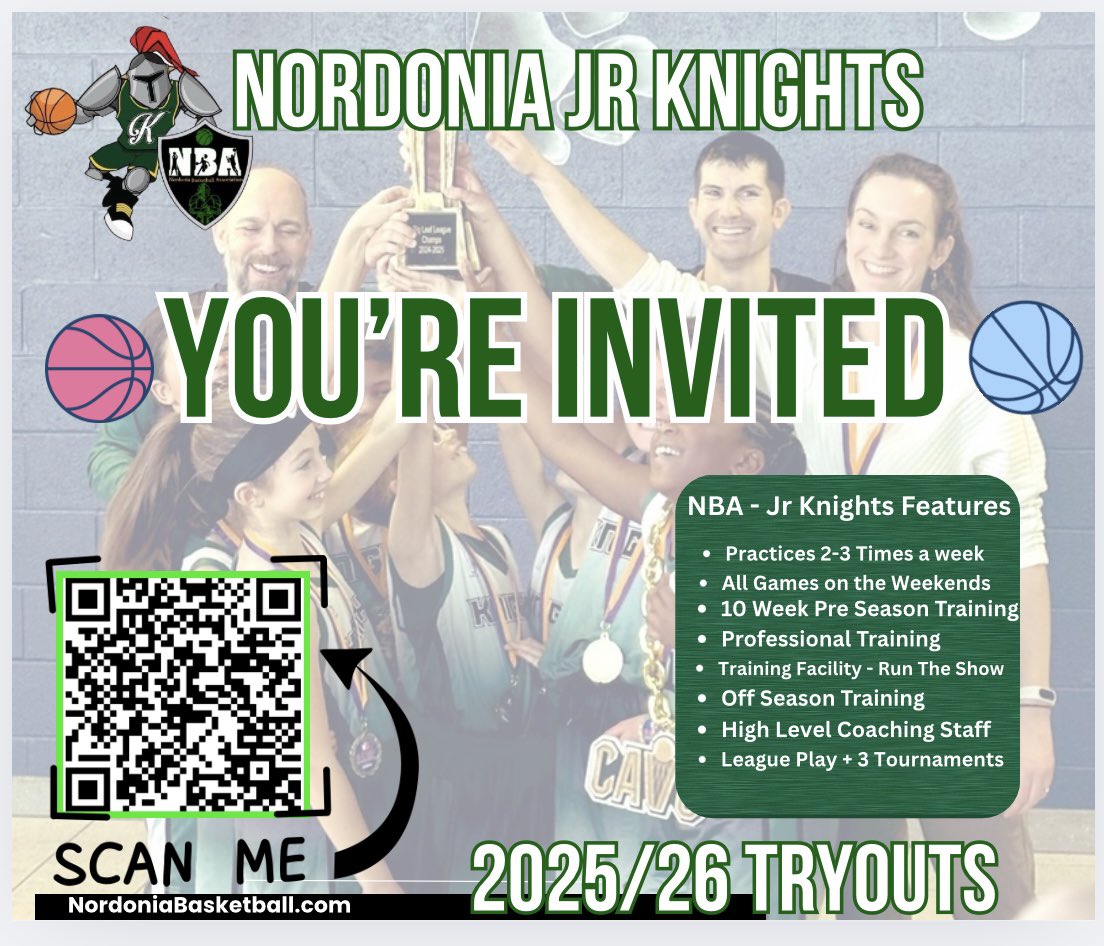 Nordonia Basketball Association (@nordoniayouthbb) on Twitter photo 🏀Nordonia NBA 25/26 Jr Knights tryouts for boys/girls in gr 2nd-6th.
Sign Up Today ➡️ form.jotform.com/251385473374160
NEW this season we have partnered with RTS professional trainers that each team will have assigned to their team
NordoniaBasketball.com
<a href="/NordoniaSchools/">Nordonia Schools</a> <a href="/NHillsNews/">Jabbering With Julie</a> 🏀Nordonia NBA 25/26 Jr Knights tryouts for boys/girls in gr 2nd-6th.
Sign Up Today ➡️ form.jotform.com/251385473374160
NEW this season we have partnered with RTS professional trainers that each team will have assigned to their team
NordoniaBasketball.com
<a href="/NordoniaSchools/">Nordonia Schools</a> <a href="/NHillsNews/">Jabbering With Julie</a>
