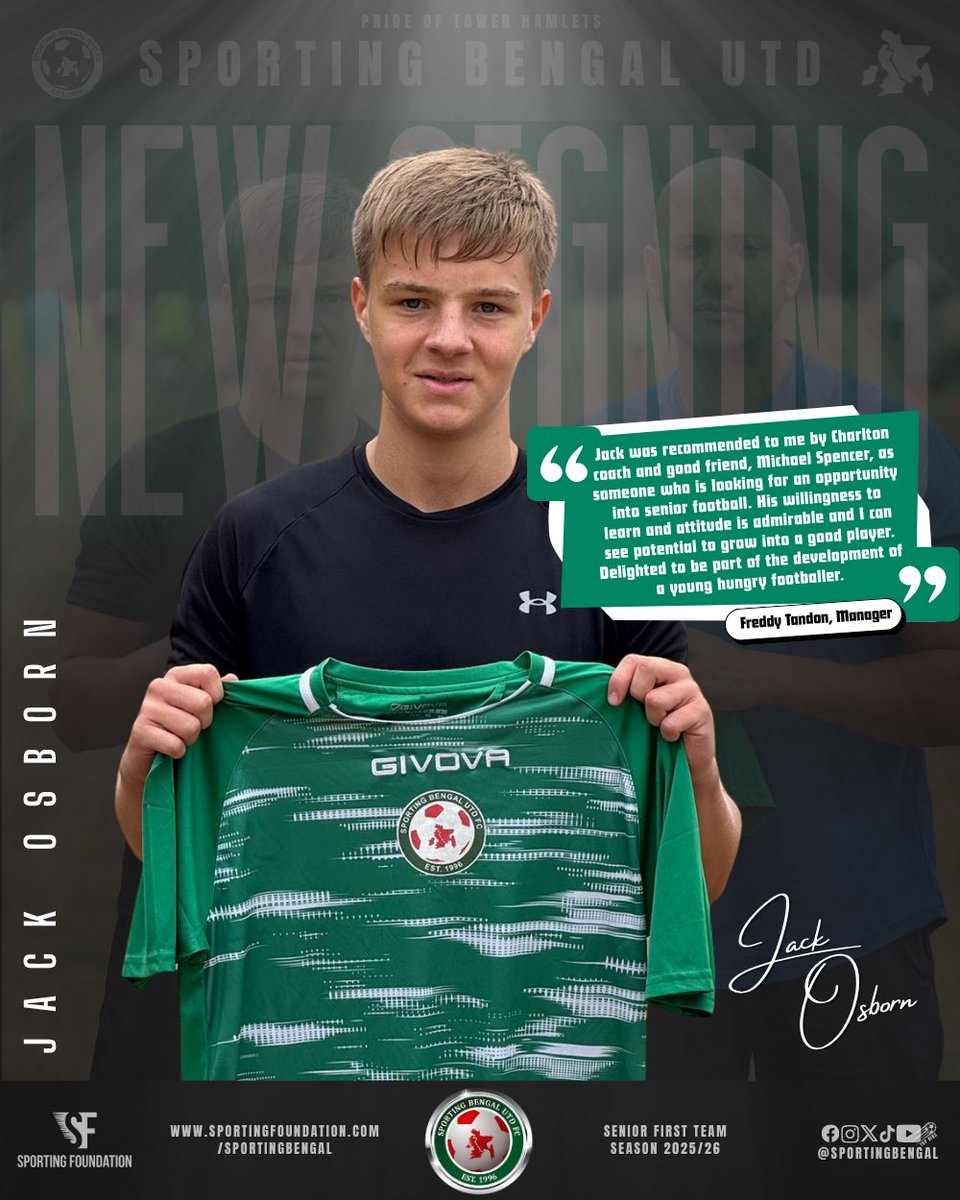 Sporting Bengal Utd FC (@sportingbengal) on Twitter photo π¨ π‘ππͺ π¦πππ‘ππ‘π | Jack βοΈ
Welcome <a href="/jackosborn06/">Jack osborn</a>! Excited to see the development of this young manβs football career.
The fullback has a great future ahead and weβre delighted heβs kicking off his senior career at Bengal. π’π΄ π¨ π‘ππͺ π¦πππ‘ππ‘π | Jack βοΈ
Welcome <a href="/jackosborn06/">Jack osborn</a>! Excited to see the development of this young manβs football career.
The fullback has a great future ahead and weβre delighted heβs kicking off his senior career at Bengal. π’π΄