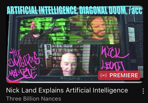 The premiere of our second interview with Nick Land is officially underway. This one is all about artificial intelligence. Check it out! Please subscribe to Nance’s channel. 

youtu.be/846JNIM_4MQ?si…
