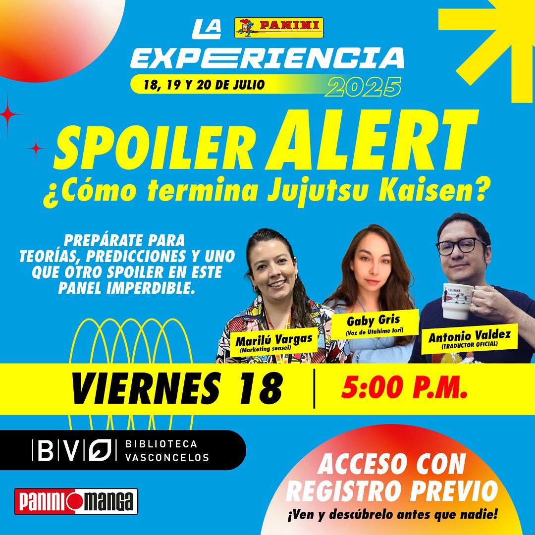 ¿Cómo terminará Jujutsu Kaisen? 🌀👊 
Teorías, hype y emociones oscuras en este panel lleno de energía maldita.
Con Antonio Valdez y Gaby Gris compartiendo sus visiones, pasiones y predicciones.

📲 paninilaexperiencia.com

#LaExperienciaPanini