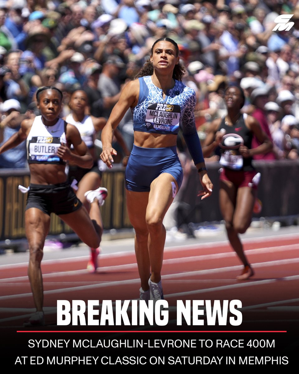 👀 Sydney McLaughlin-Levrone will race the 400m at the Ed Murphey Classic in Memphis on Saturday.

Her 400m season progression:
50.32 on April 6th at Grand Slam Track: Kingston 🇯🇲
49.69 on May 4th at Grand Slam Track: Miami 🇺🇸
49.43 on July 5th at the Prefontaine Classic 🇺🇸