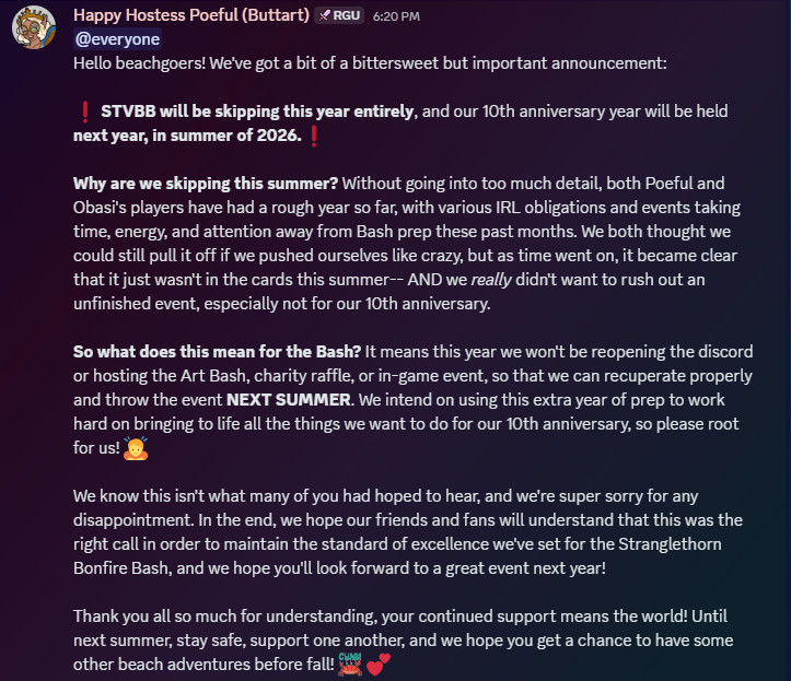 ❗IMPORTANT ANNOUNCEMENT❗: There will be NO STVBB this year, as we're skipping this year and will hold our 10th Anniversary event NEXT YEAR, in SUMMER 2026!  See attached image for details, and thank you to everyone for your patience, understanding, and continued support!