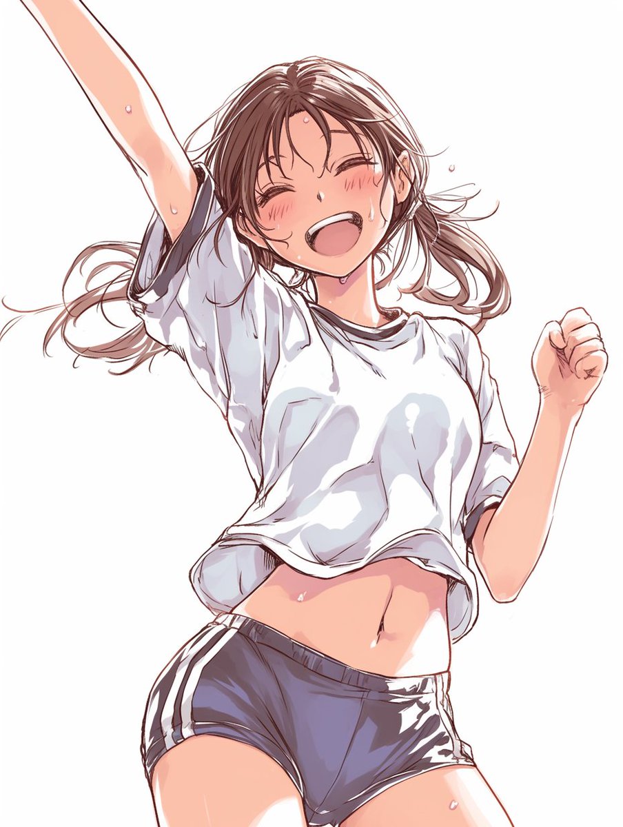 おはよ〜ございます　ご無沙汰です
先月末に病気が分かって治療を始めましたが、その甲斐あって体調気力が戻ってきましたので、今日から投稿を再開します！
まずはブルマっ娘から
ジャンプ！スマイル！おへそ！