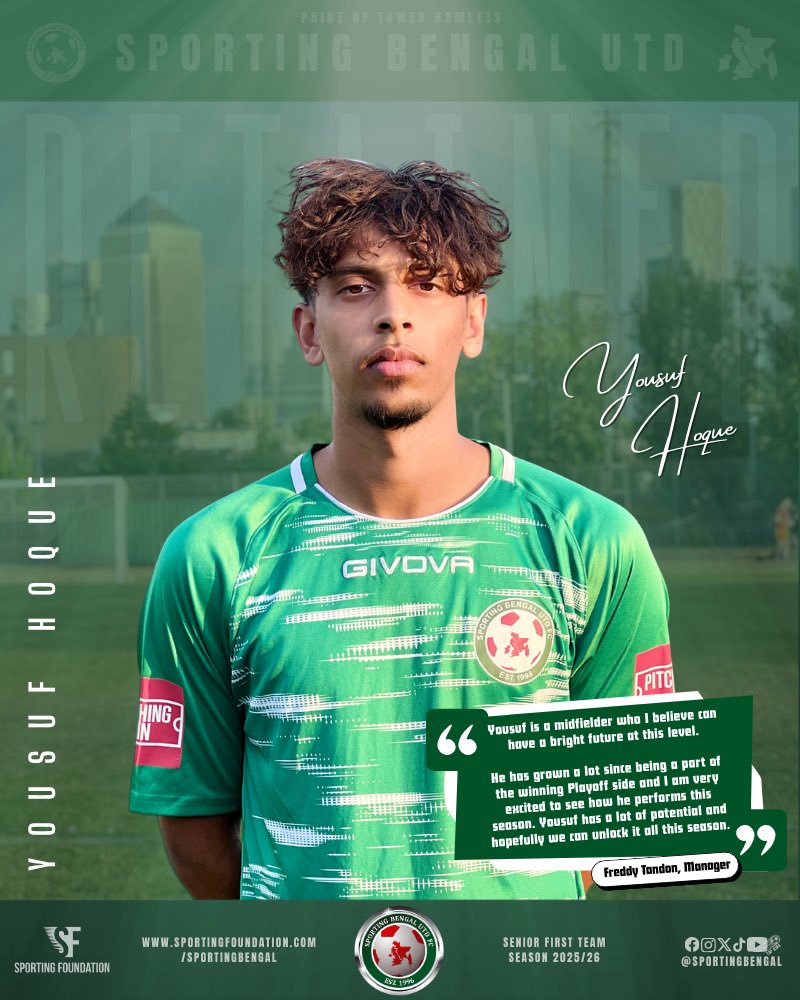 Sporting Bengal Utd FC (@sportingbengal) on Twitter photo π¨π₯ππ§πππ‘ππ | Yousuf βοΈ
Excited to have Yousuf back in the squad for the new season. Having played a key role in our Playoff success, the young midfielder has the potential to have a great season in the Essex Senior this year.
Letβs get to work <a href="/yousufzhoque/">Yousuf Zulqurnain Hoque</a> π’π΄ π¨π₯ππ§πππ‘ππ | Yousuf βοΈ
Excited to have Yousuf back in the squad for the new season. Having played a key role in our Playoff success, the young midfielder has the potential to have a great season in the Essex Senior this year.
Letβs get to work <a href="/yousufzhoque/">Yousuf Zulqurnain Hoque</a> π’π΄
