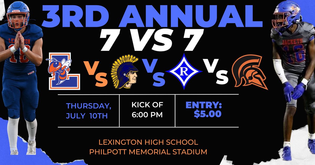 Join us next week for an exclusive first look at the 2025 Yellow Jackets as we host a fantastic group of teams for our 3rd annual 7 vs 7 jamboree! All proceeds will benefit the Lexington Football program!