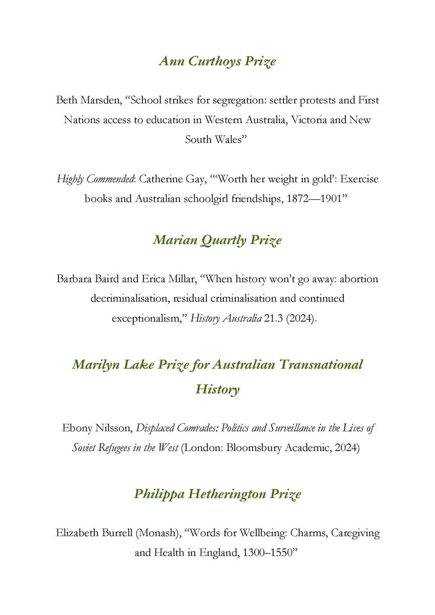 AustHistAssoc's tweet image. Congratulations to our 2025 Prize Winners, announced last week at the AHA conference in Townsville!