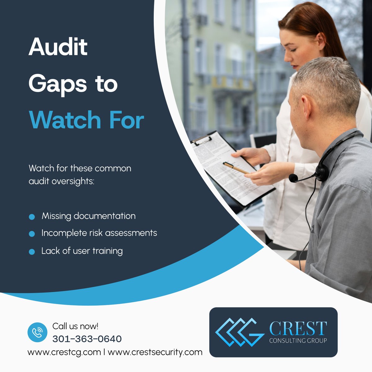 crestconsultgrp's tweet image. Many audit failures are preventable. Strengthen your processes by spotting and correcting weak areas. These three gaps show up more often than you&apos;d think. 

#ITAuditTrainingAndCyberSecurity #BeltsvilleMD #AuditSupport #RiskAdvisory #ITCompliance