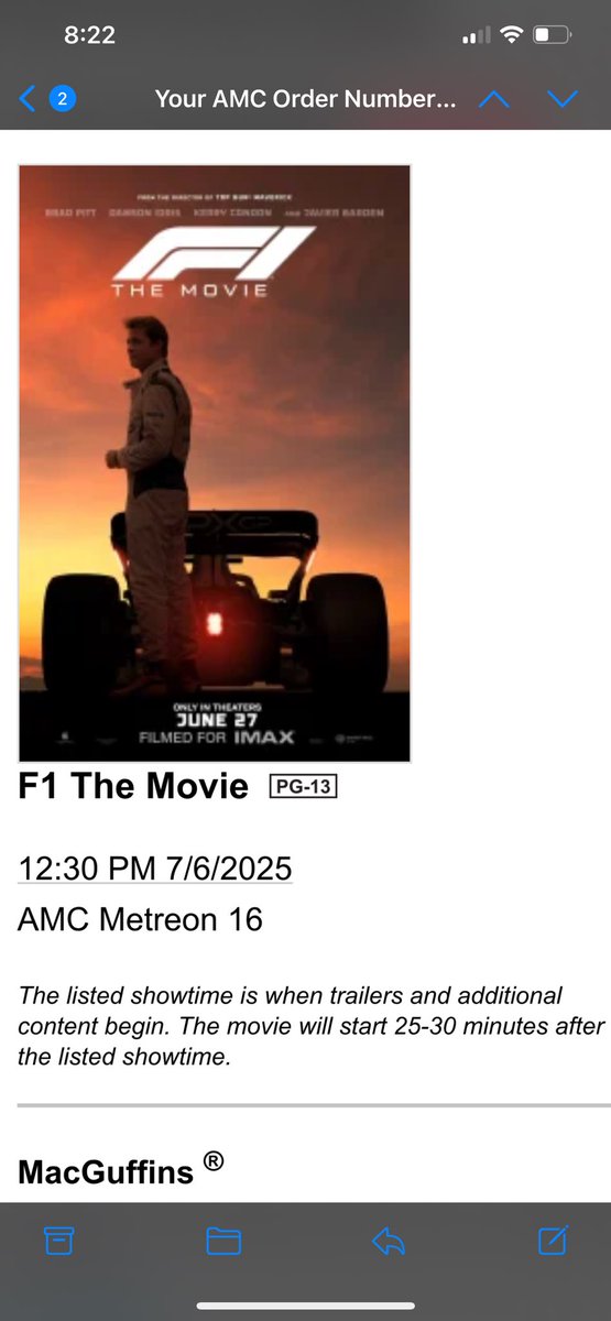 Ryan McCaffrey (@dmc_ryan) on Twitter photo Went to see F1 in IMAX after hearing lots of great word of mouth, and I’m glad I did — it was excellent! And kudos to <a href="/AMCTheatres/">AMC Theatres</a> for kindly telling me up front that the movie wouldn’t actually start until 12:55-1pm. It’s appreciated! Went to see F1 in IMAX after hearing lots of great word of mouth, and I’m glad I did — it was excellent! And kudos to <a href="/AMCTheatres/">AMC Theatres</a> for kindly telling me up front that the movie wouldn’t actually start until 12:55-1pm. It’s appreciated!