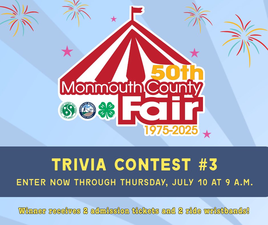 The excitement of the Fair is right around the corner!
The 50th Annual Monmouth County Fair runs from July 23-27, and we're giving away another pair of admission tickets and a pair of Reithoffer ride wristbands. 
🎪 Enter this week's Trivia Contest at l8r.it/plut.