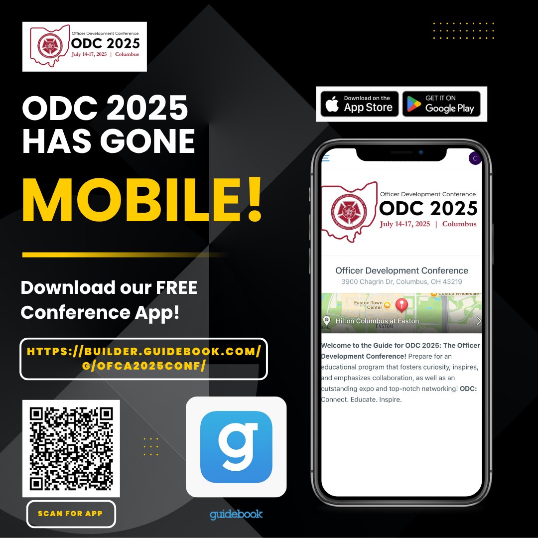 #ODC2025 is now mobile! Access your schedule, maps, reminders, and more on your iPhone or Android device for free. Download now at builder.guidebook.com/g/ofca2025conf/.