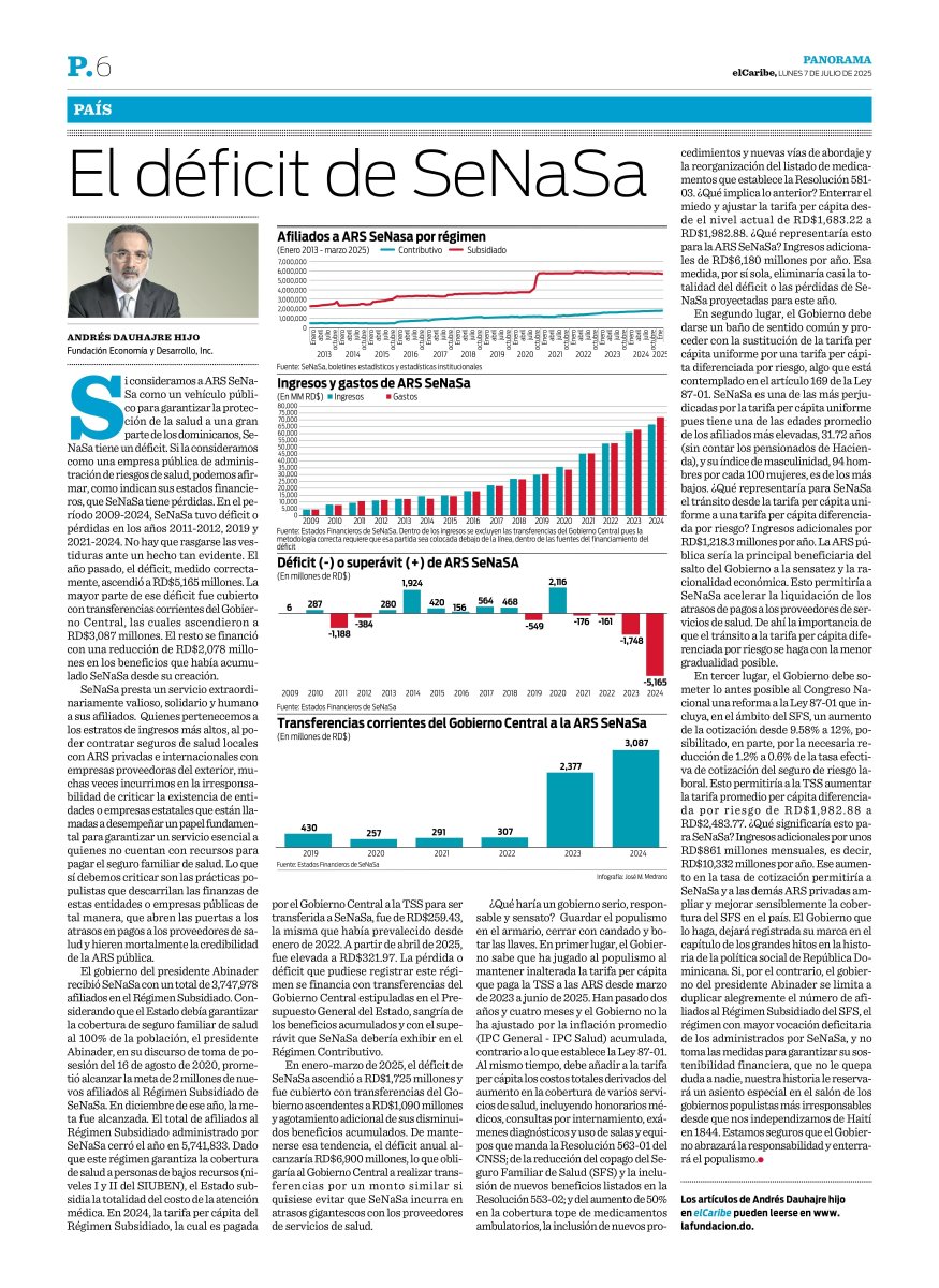 Artículo de la semana publicado en el Periódico <a href="/ElCaribeRD/">El Caribe</a>: "El déficit de SeNaSa".