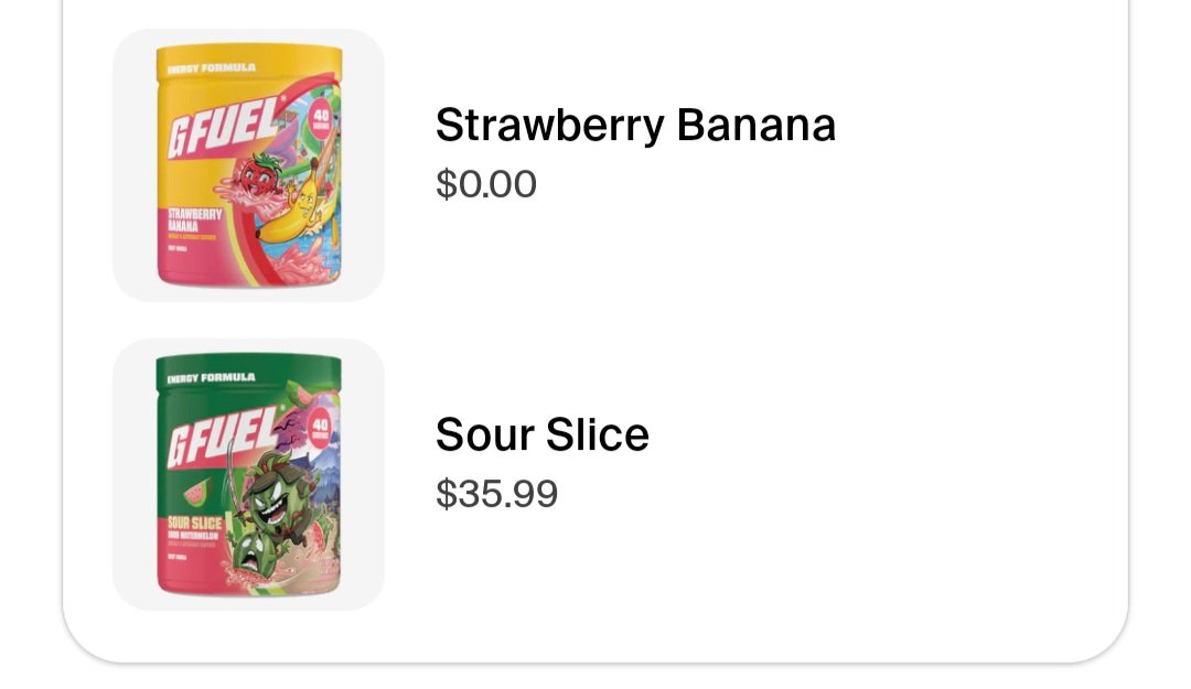 Copped the <a href="/GFuelEnergy/">G FUEL®</a> strawberry banana and sour watermelon 👀 hope the strawberry banana is still good with milk
