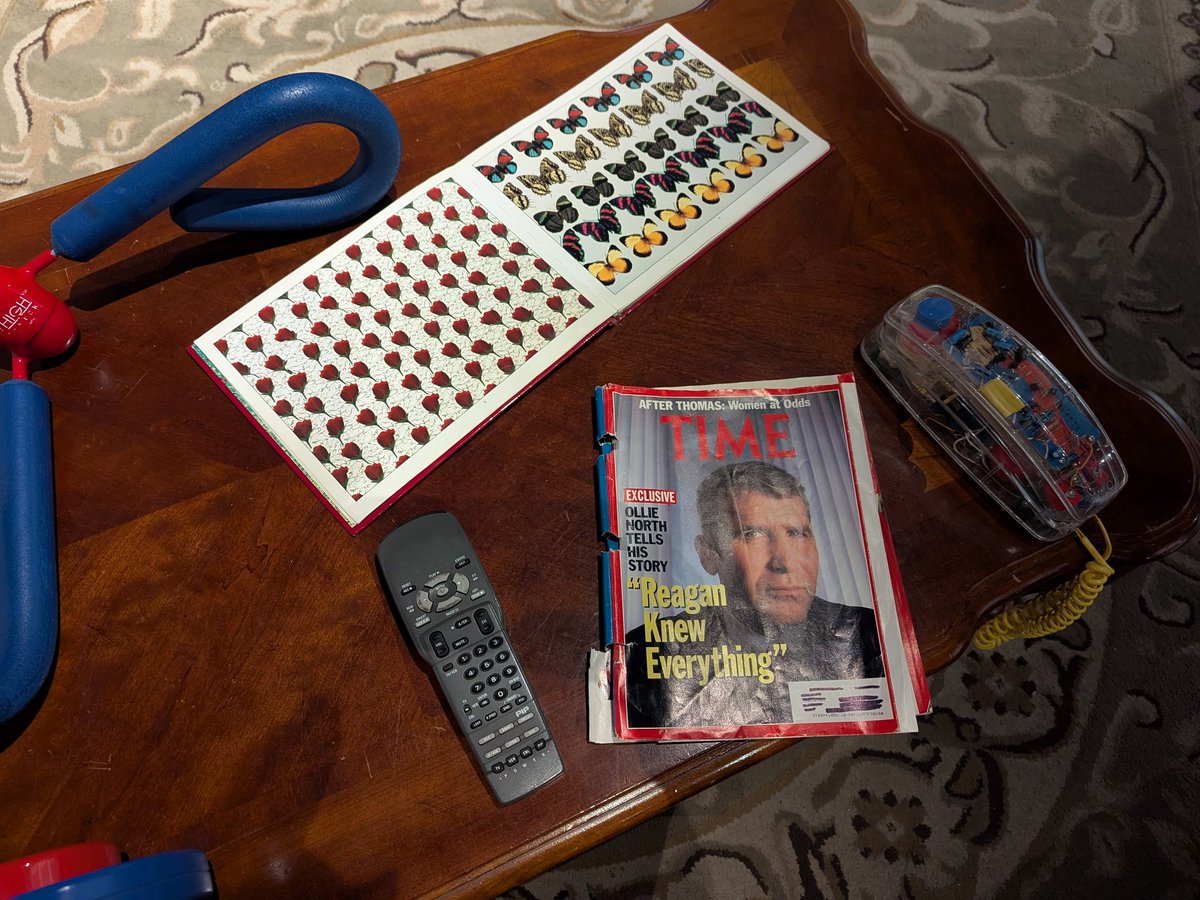 BrentHBaker's tweet image. Some fun things at History Colorado Center. John Denver's guitar, Bill Clinton's saxophone, noting Avalanche as 1996 Stanley Cup champions, home of the 1990s with an Iran-Contra/Oliver North Time mag.