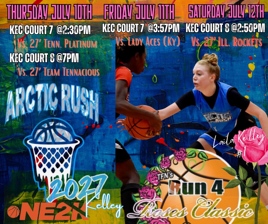 LailaKelleyPG1's tweet image. Here is my @rush_2027 Arctic Rush 2027 team’s schedule for 🌹🌹🌹’s in Louisville this week! Can’t wait to see some familiar faces and meet some new ones🏀✝️💙. @Melissa_Kolbe @Smackay14 @coachdbrand @KrystalReevesEv @JW4coach @bakerjmb23 @JDabbs86 @alyxwhite_ @MMBR_CoachGBell…